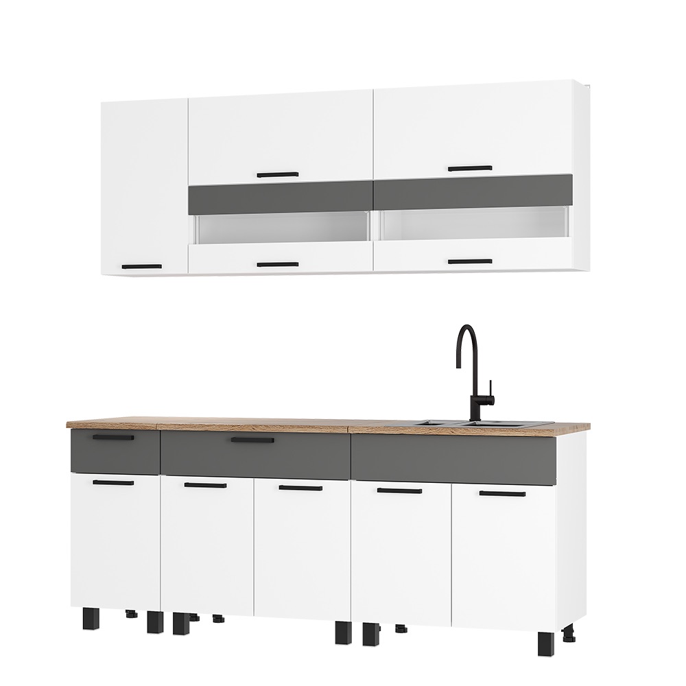 2,00 "Монтана" Кухня ЛДСП Белый/графит/дуб кера