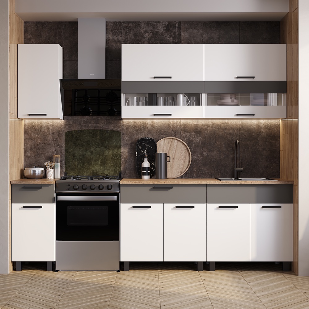 2,00 "Монтана" Кухня ЛДСП Белый/графит/дуб кера