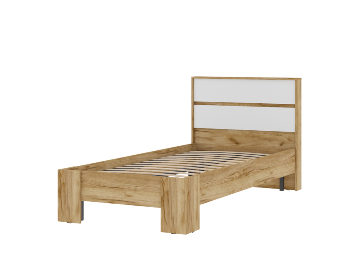 ХЕЛЕН КР 01 Кровать 0.9х2.0 (0,970х0,928х2,114)ФАСАД БЕЛЫЙ/КОРПУС ДУБ КРАФТ ЗОЛОТО