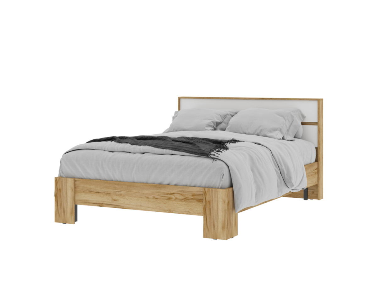 ХЕЛЕН КР 02 Кровать 1.4х2.0 (1,470х0,928х2,114)ФАСАД БЕЛЫЙ/КОРПУС ДУБ КРАФТ ЗОЛОТО