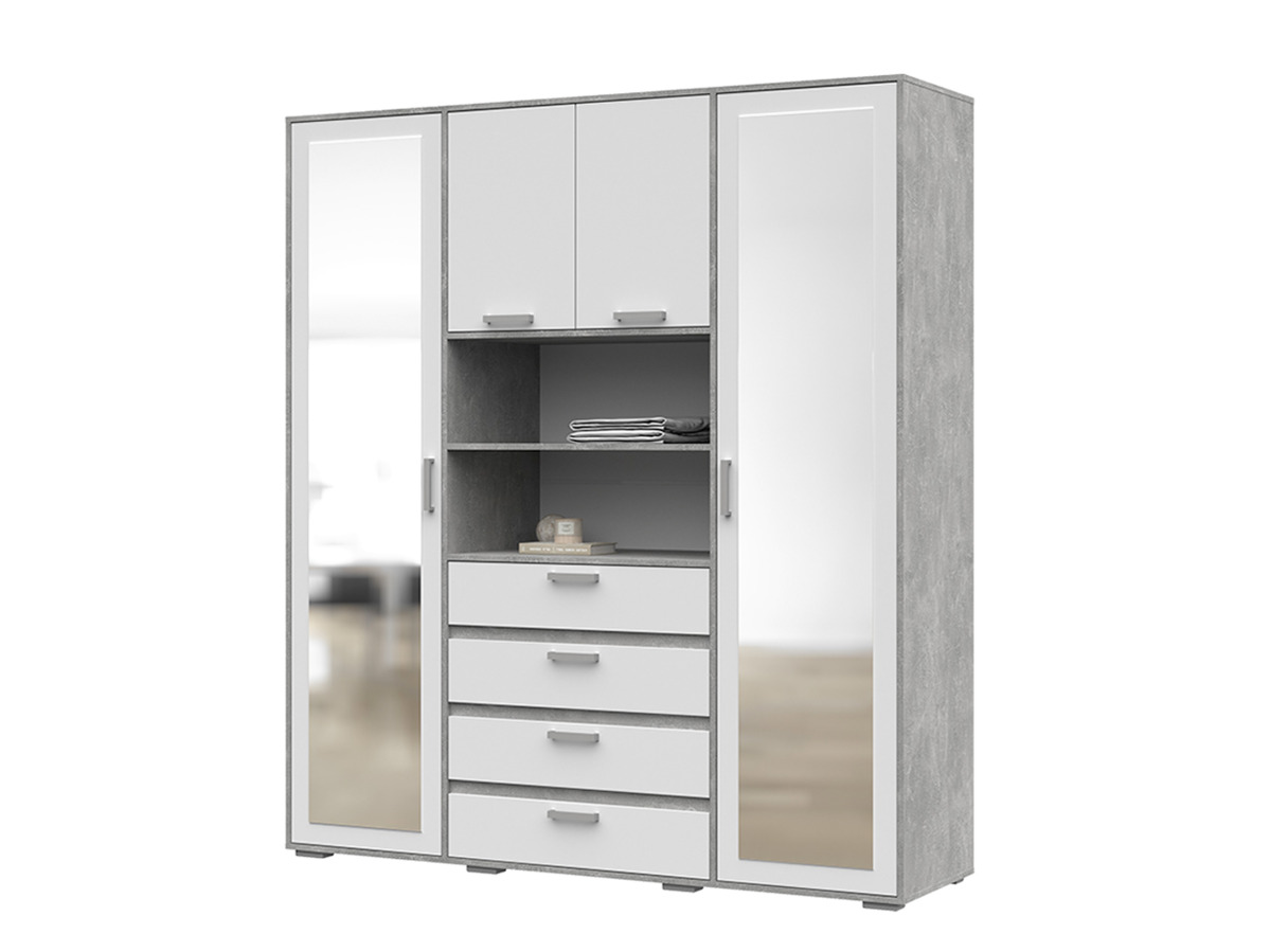 ДЕНВЕР ШК 02 Шкаф с зеркалом (1800 х2020х504) Фасад БЕЛЫЙ/Корпус АТЕЛЬЕ СВЕТЛЫЙ