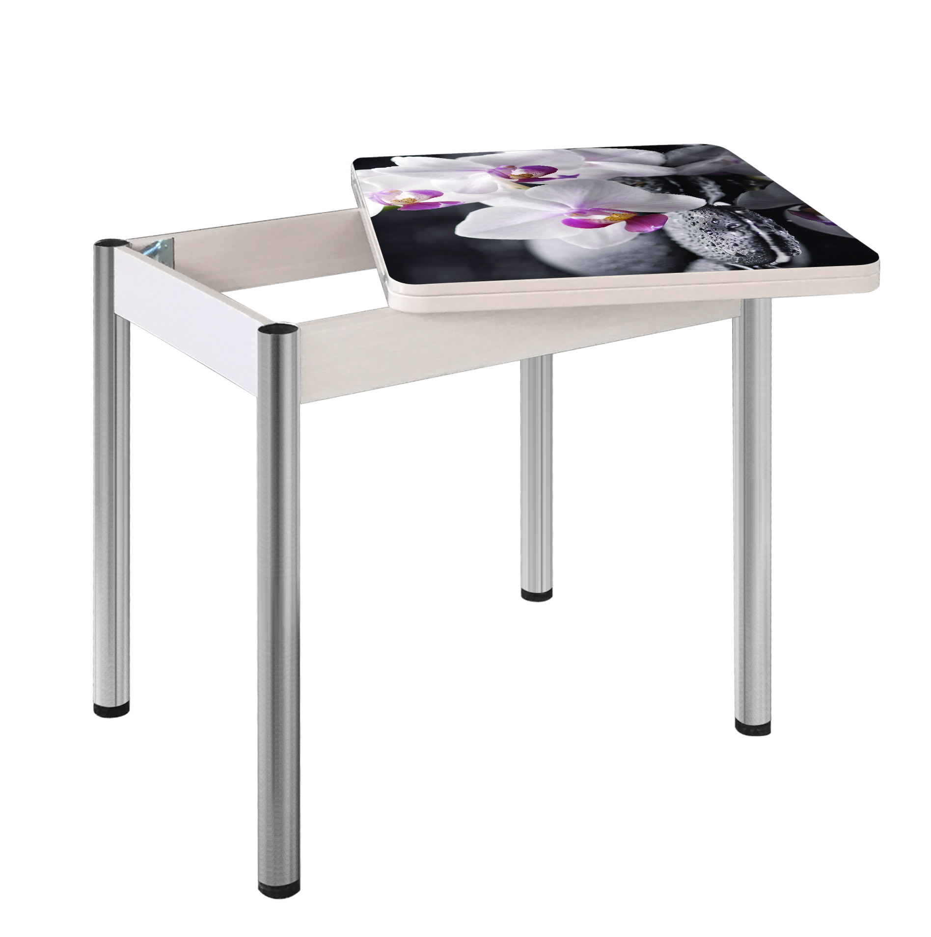 Стол "НИКА 1,2" поворотно-раскладной фотопечать (0,8*0,6*(1,2*0,8)) опора круглая D 50 Эмаль Белая