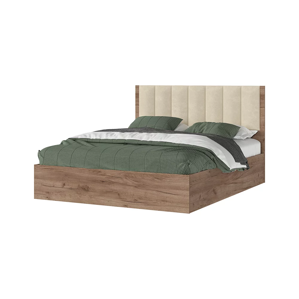 РЕЙН КР 02 Кровать 1.6х2.0 (1640х1110х2052)Велюр БЕЖЕВЫЙ/Корпус ДУБ КРАФТ ТАБАЧНЫЙ