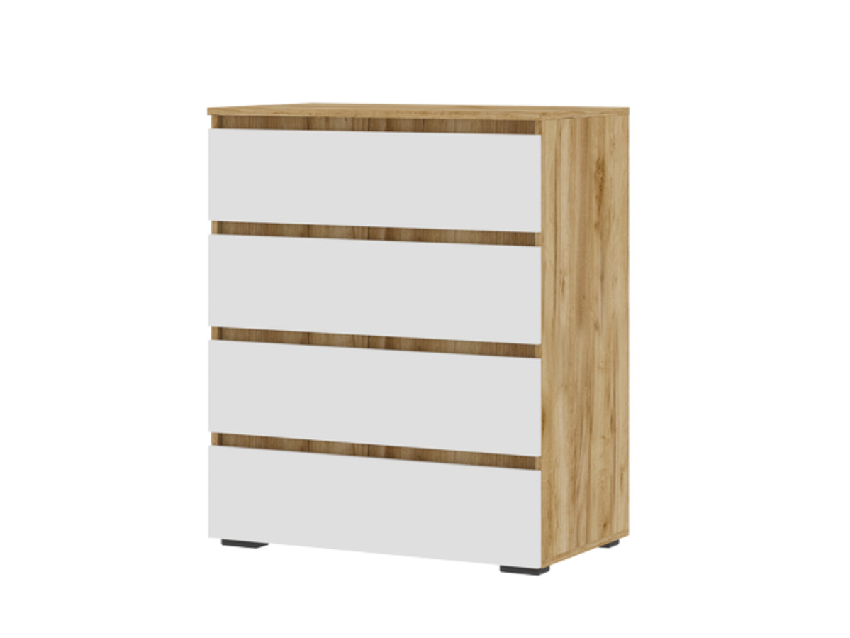 ХЕЛЕН КМ 02 Комод 802 4 ящика (0,802х0,958х0,460)ФАСАД БЕЛЫЙ/КОРПУС ДУБ КРАФТ ЗОЛОТОЙ 