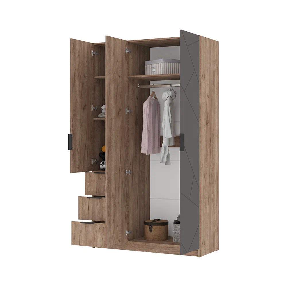 ОРЕГОН ШК 03 Шкаф 3х-створчатый (1200х2100х500)Фасад МДФ АСФАЛЬТ СУПЕРМАТ,ДУБ КРАФТ ТАБАЧНЫЙ/Корпус 