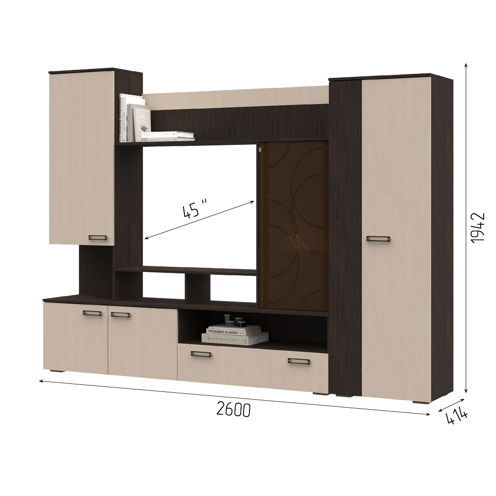 Гостиная СИЕНА (2,6х1,942х0,414/ТВ 1,0х0,777) БЕЛФОРТ/ВЕНГЕ