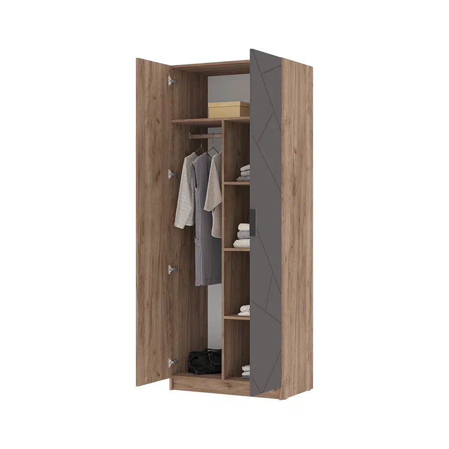 ОРЕГОН ШК 02 Шкаф 2х-створчатый (800х2100х500)Фасад МДФ АСФАЛЬТ СУПЕРМАТ,ДУБ КРАФТ ТАБАЧНЫЙ/Корпус Д