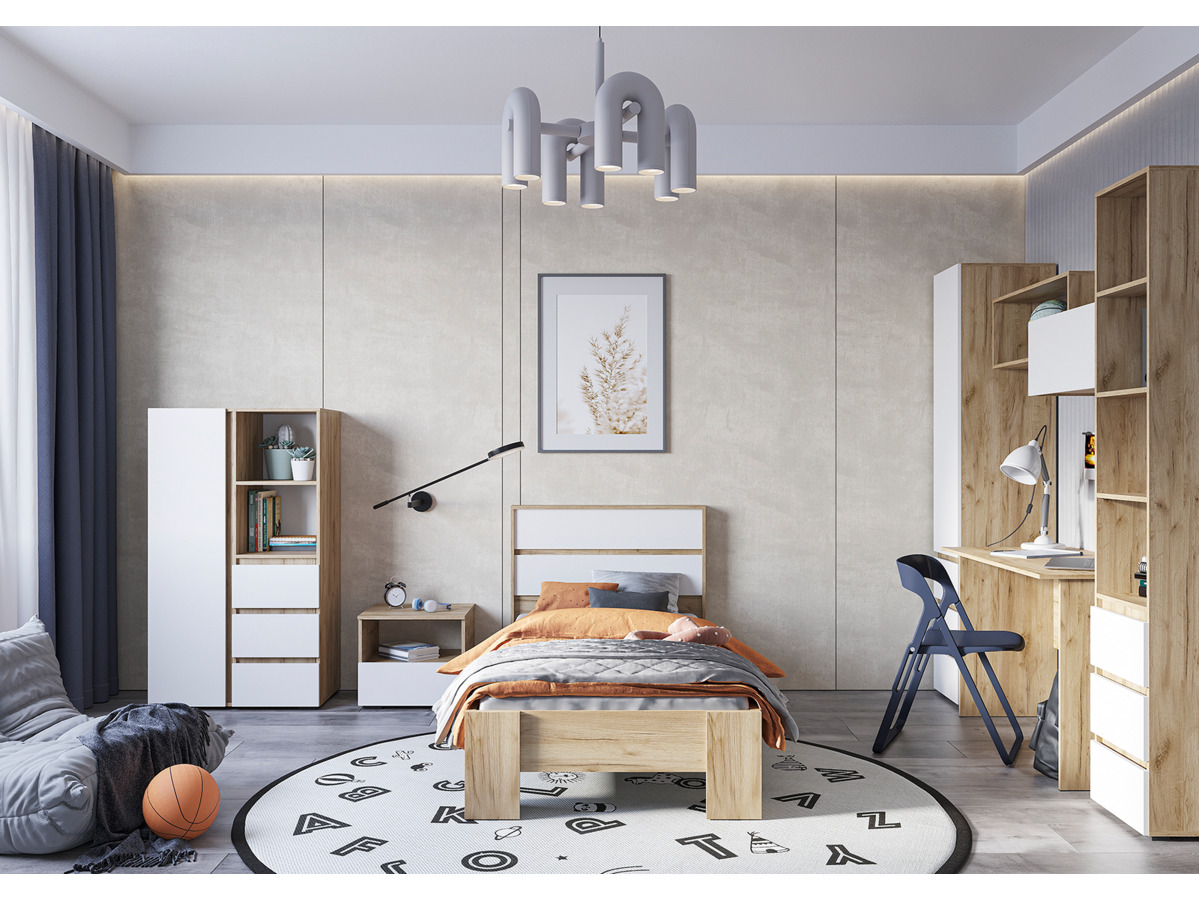 ХЕЛЕН КР 01 Кровать 0.9х2.0 (0,970х0,928х2,114)ФАСАД БЕЛЫЙ/КОРПУС ДУБ КРАФТ ЗОЛОТО