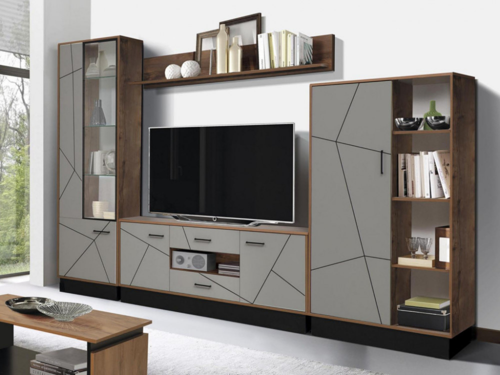 54.01-01 Шкаф-пенал "Гамма" (правый) (Таксония / Грей)