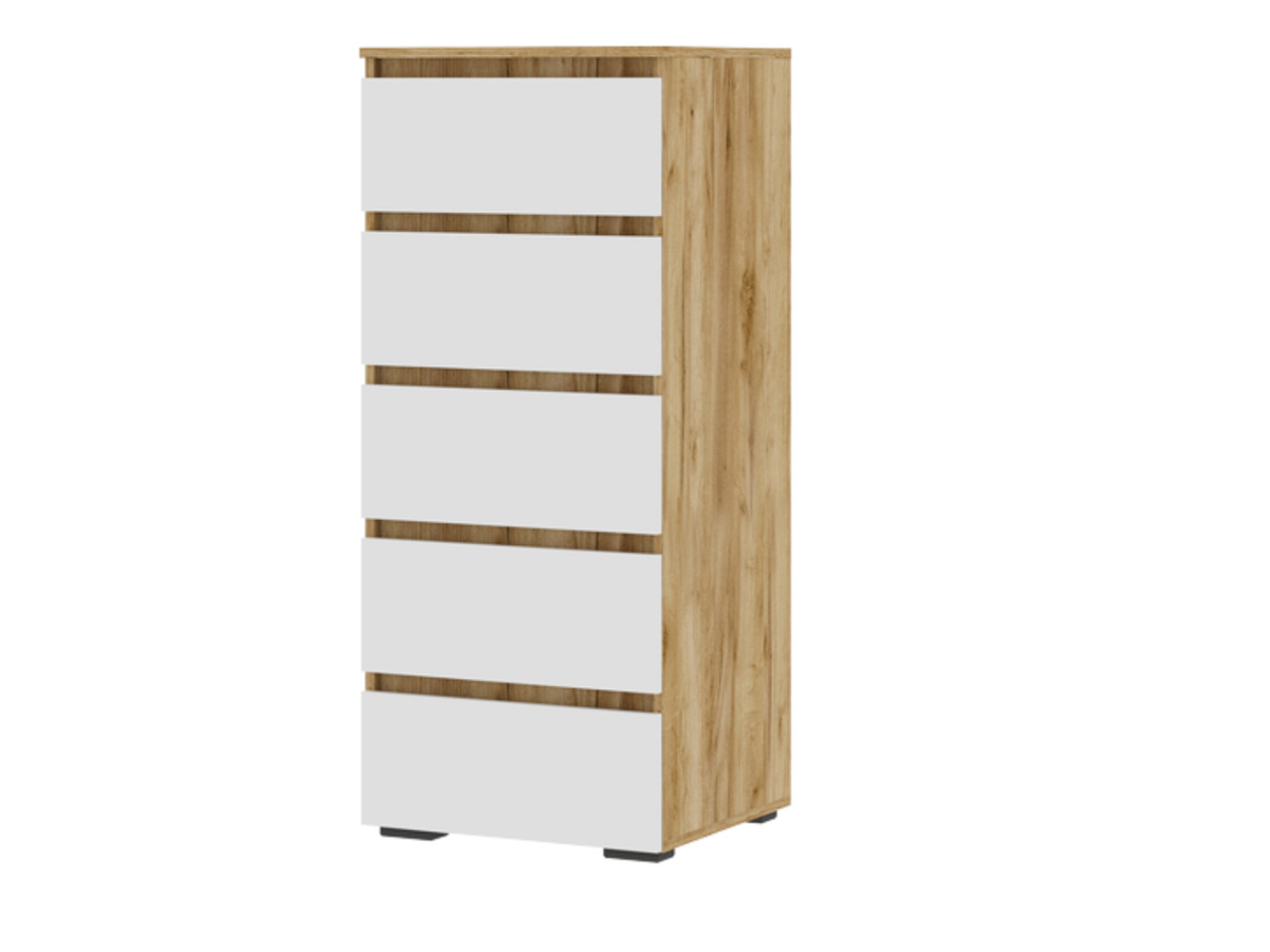 ХЕЛЕН КМ 03 Комод 502 5 ящиков (0,502х1,188х0,460)ФАСАД БЕЛЫЙ/КОРПУС ДУБ КРАФТ ЗОЛОТО