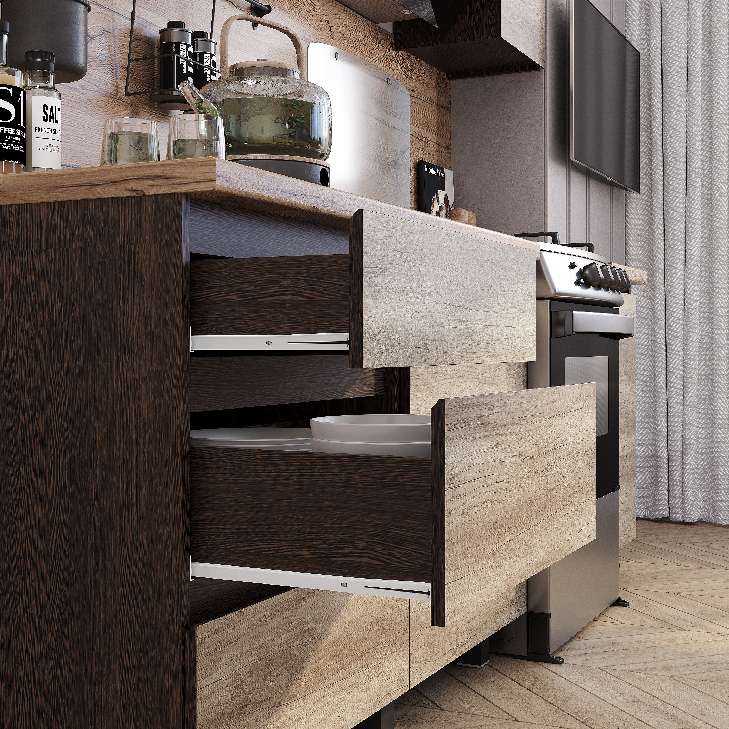 1,60 "Энигма" Кухня дуб каньон/венге