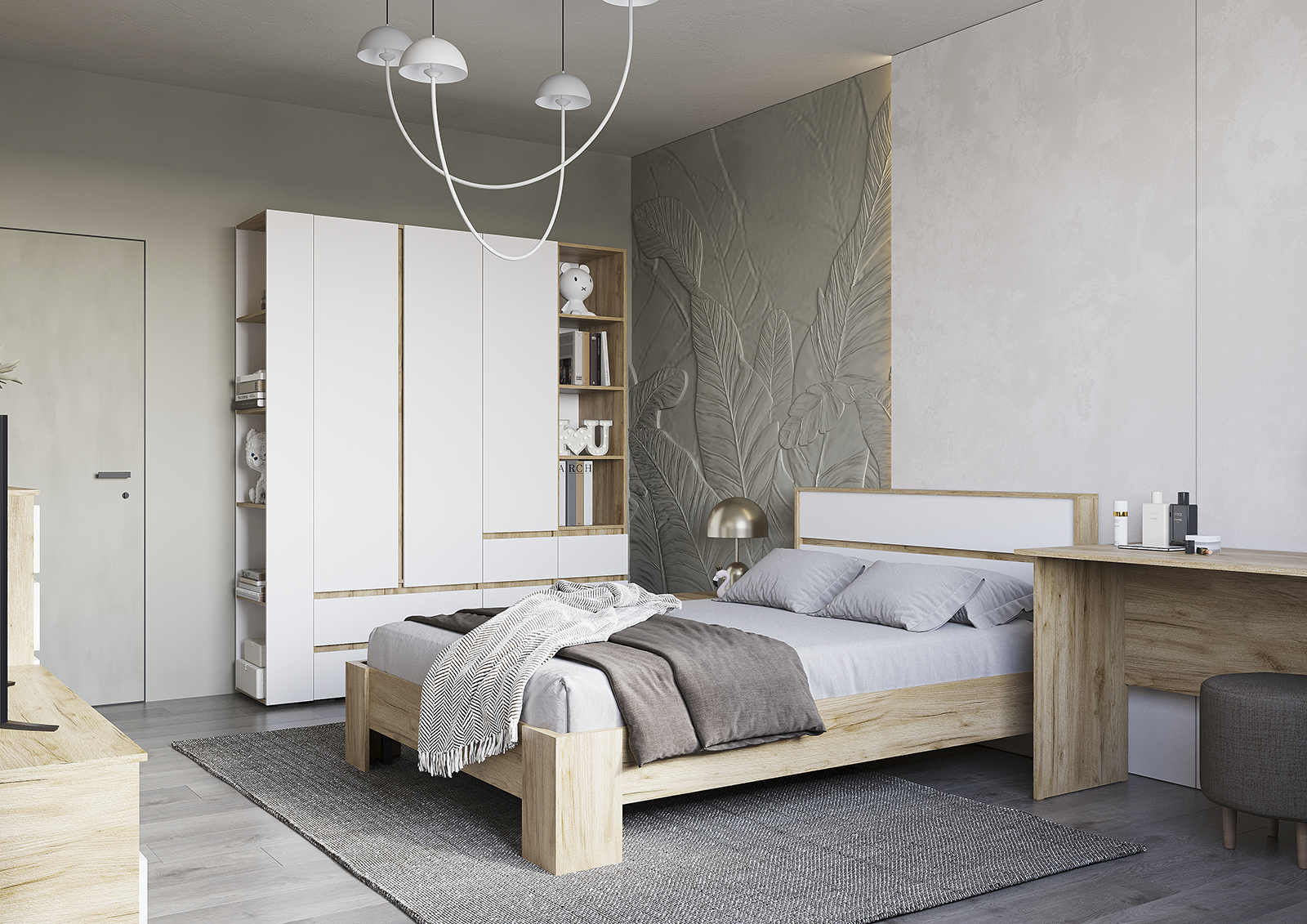 ХЕЛЕН ШК 01 Шкаф 2х створчатый(0,800х2,100х0,460)ФАСАД БЕЛЫЙ/КОРПУС ДУБ КРАФТ ЗОЛОТО