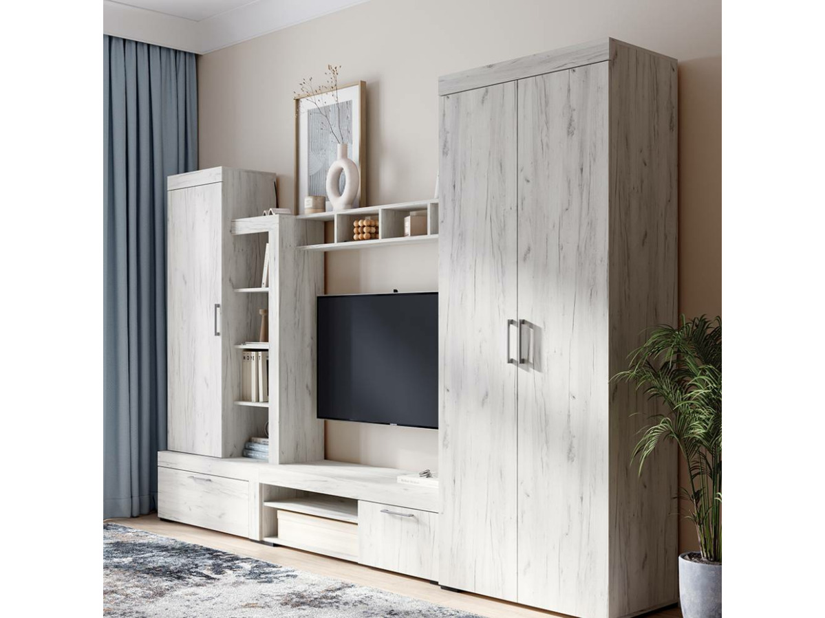 ГРАНД Тумба под ТВ (1,202 х0,391х0,449)Дуб крафт Белый