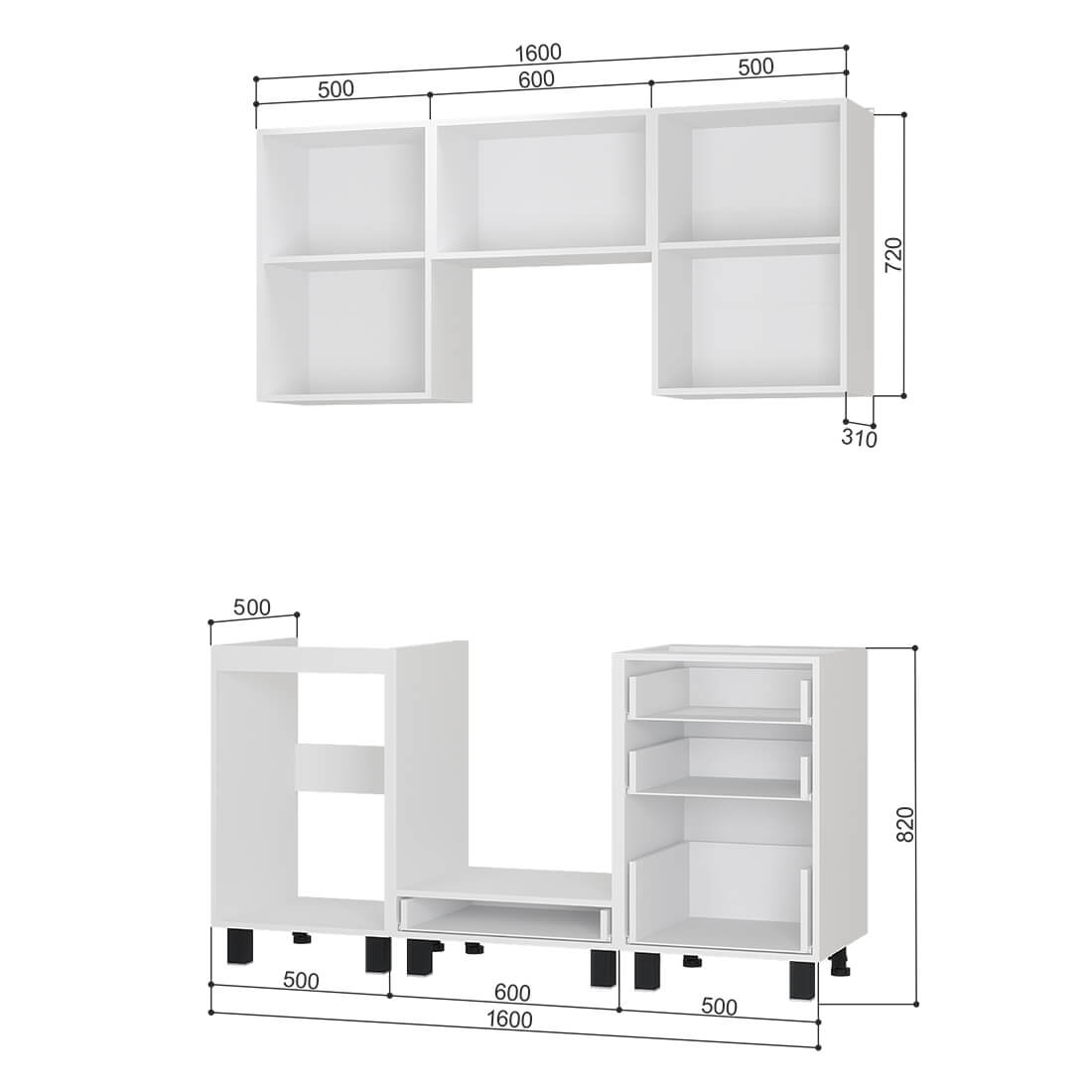 1,60 "Сканди" Кухня №3 БЕЗ СТОЛЕШНИЦ СНЯТО