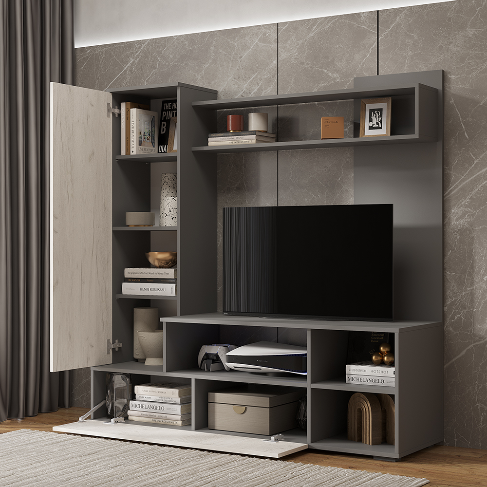 "Евро-2" Гостиная Графит/дуб крафт белый