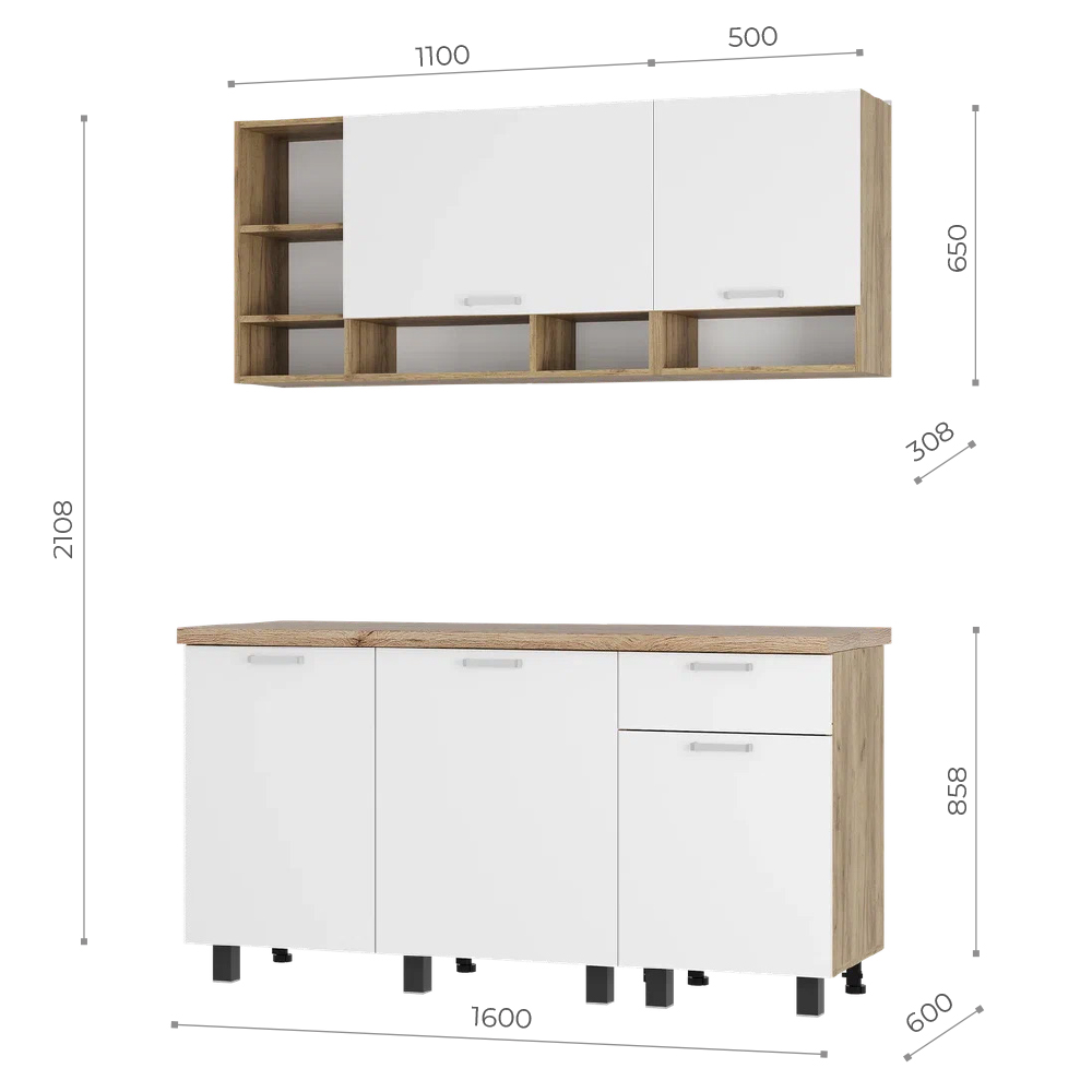 1,60 "Вика" Кухня крафт/белый
