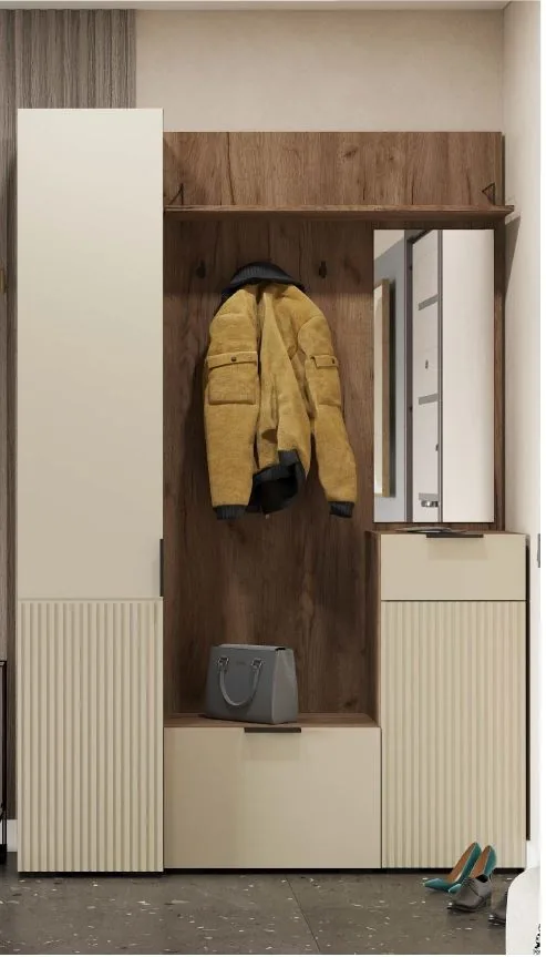 СОНАТА ПР 01 Прихожая (1000х2100х400)Фасад МДФ МОНО КЕРАМИКА/Корпус ДУБ КРАФТ ТАБАЧНЫЙ