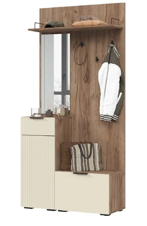 СОНАТА ПР 01 Прихожая (1000х2100х400)Фасад МДФ МОНО КЕРАМИКА/Корпус ДУБ КРАФТ ТАБАЧНЫЙ