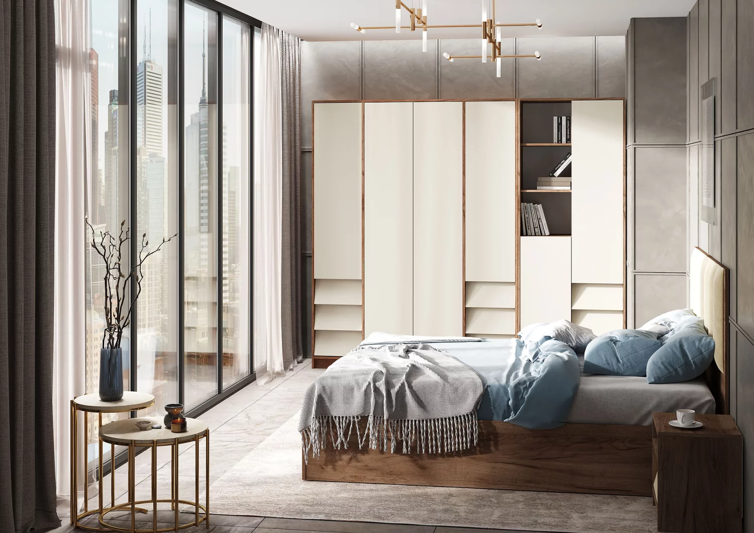 РЕЙН СТЛ 01 Стеллаж (800х2100х400)Фасад КАШЕМИР/Корпус ДУБ КРАФТ ТАБАЧНЫЙ