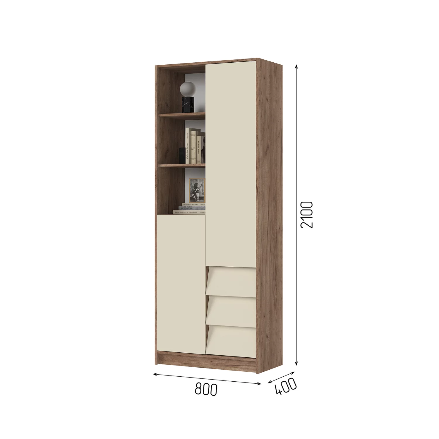 РЕЙН СТЛ 01 Стеллаж (800х2100х400)Фасад КАШЕМИР/Корпус ДУБ КРАФТ ТАБАЧНЫЙ