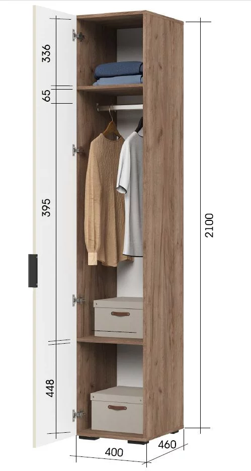 СОНАТА ШК 01 Шкаф 400 (400х2100х460)Фасад МДФ МОНО КЕРАМИКА/Корпус ДУБ КРАФТ ТАБАЧНЫЙ