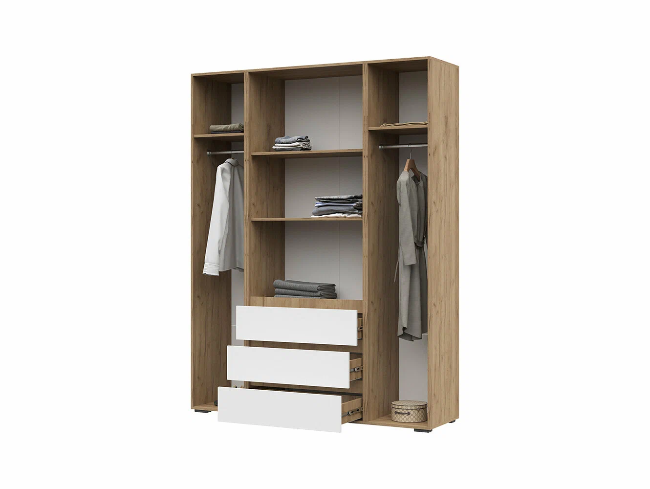 ХЕЛЕН ШК 05 Шкаф четырехстворчатый с ящиками (1600х2080х460) Фасад БЕЛЫЙ/Корпус ДУБ КРАФТ ЗОЛОТО