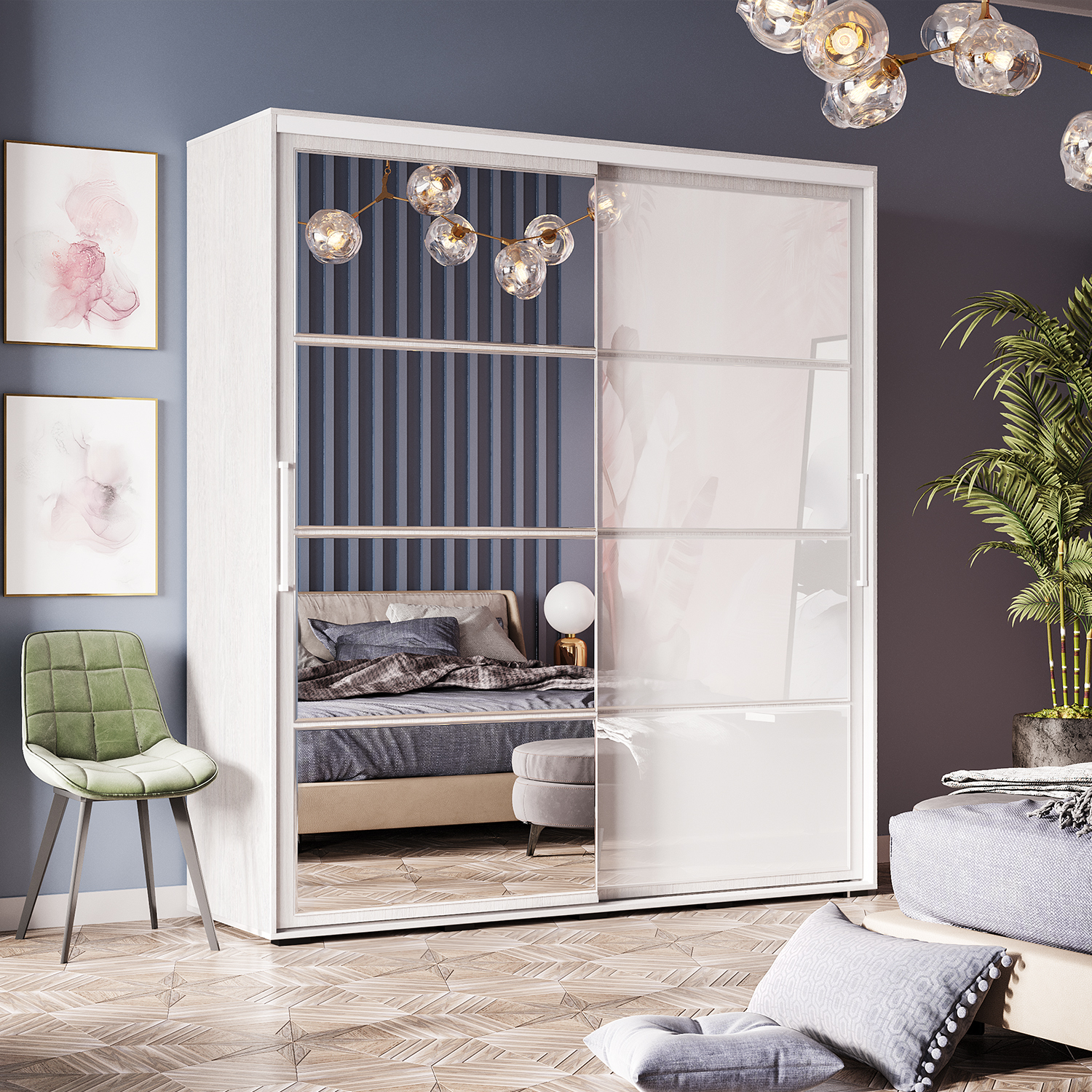 Шкаф-купе "Крафт-6" (1962х2176х591) ЯСЕНЬ БЕЛЫЙ