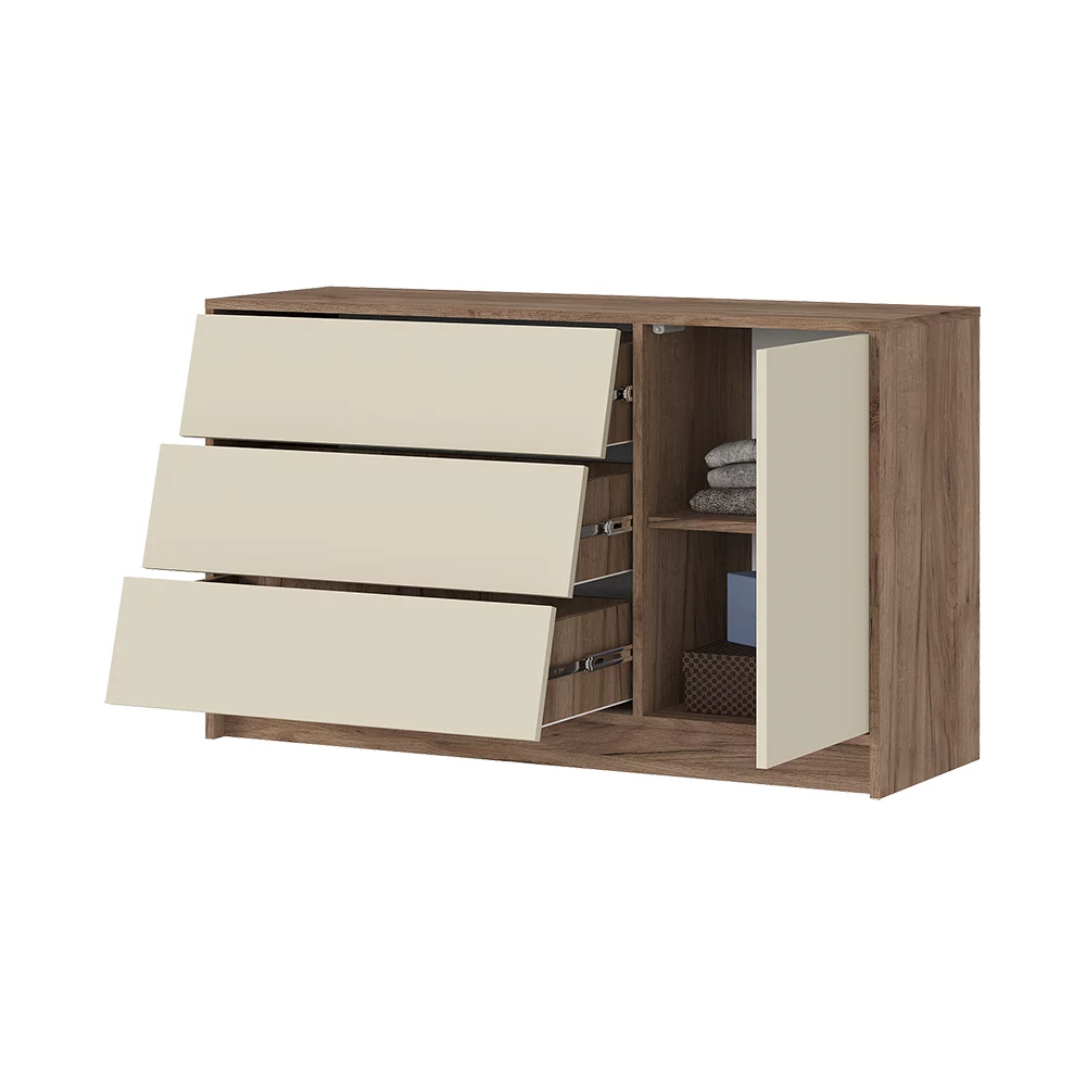 РЕЙН КМ 01 Комод 1200 (1200х720х400)Фасад КАШЕМИР/Корпус ДУБ КРАФТ ТАБАЧНЫЙ