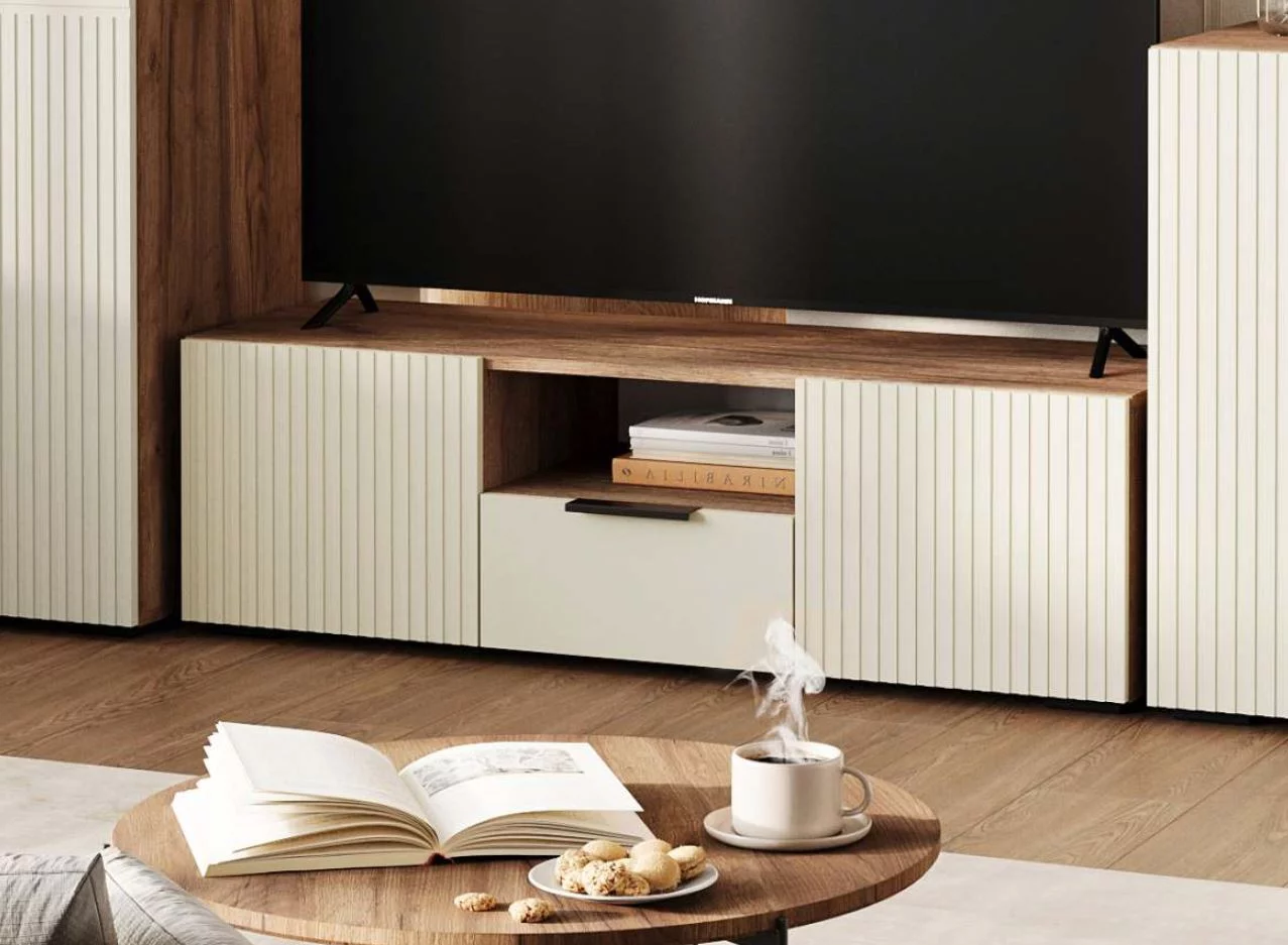 СОНАТА ТВ 01 Тумба ТВ (1200х365х400)Фасад МДФ МОНО КЕРАМИКА/Корпус ДУБ КРАФТ ТАБАЧНЫЙ