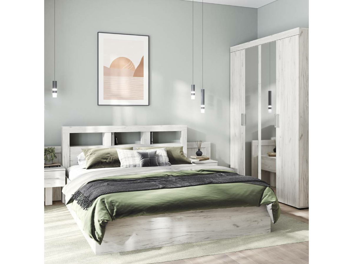 ГРАНД Кровать 1,6  (1.672х0,950х2,210) Дуб крафт Белый