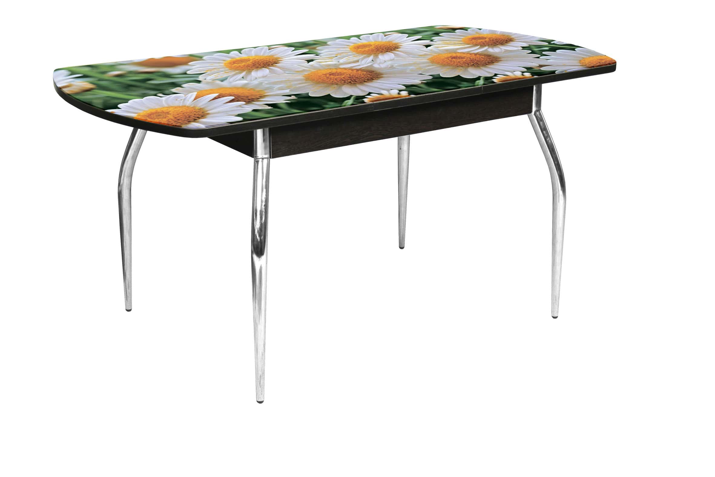 "Грация 1,45" Стол  раздв.(1,1*1,45*0,7) ХРОМ (Белый) Опора изогнутая Стекло Опти Вайт (104733518)