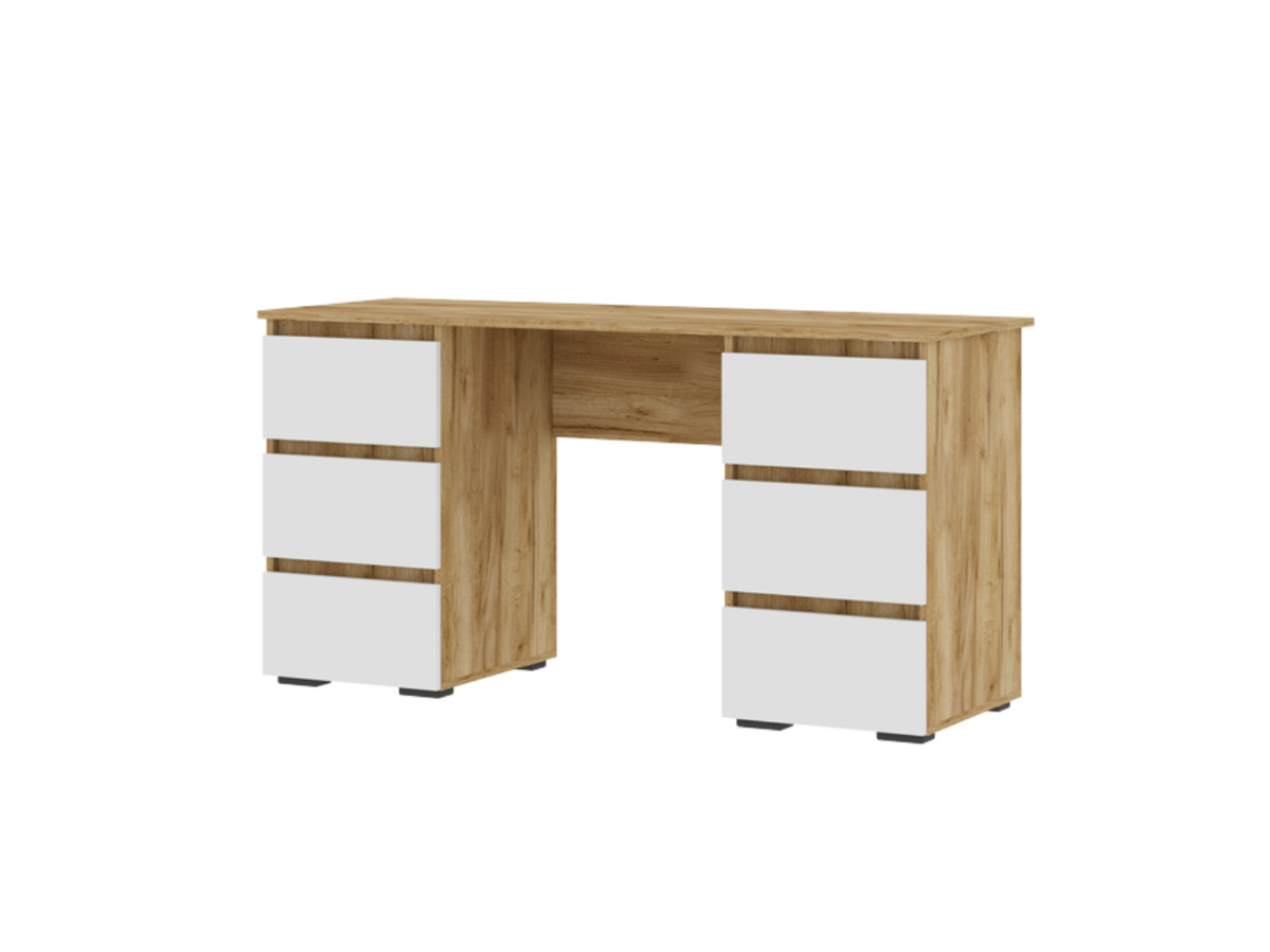 ХЕЛЕН ПС 02 Письменный стол (1,420х0,730х0,500)ФАСАД БЕЛЫЙ/КОРПУС ДУБ КРАФТ ЗОЛОТО