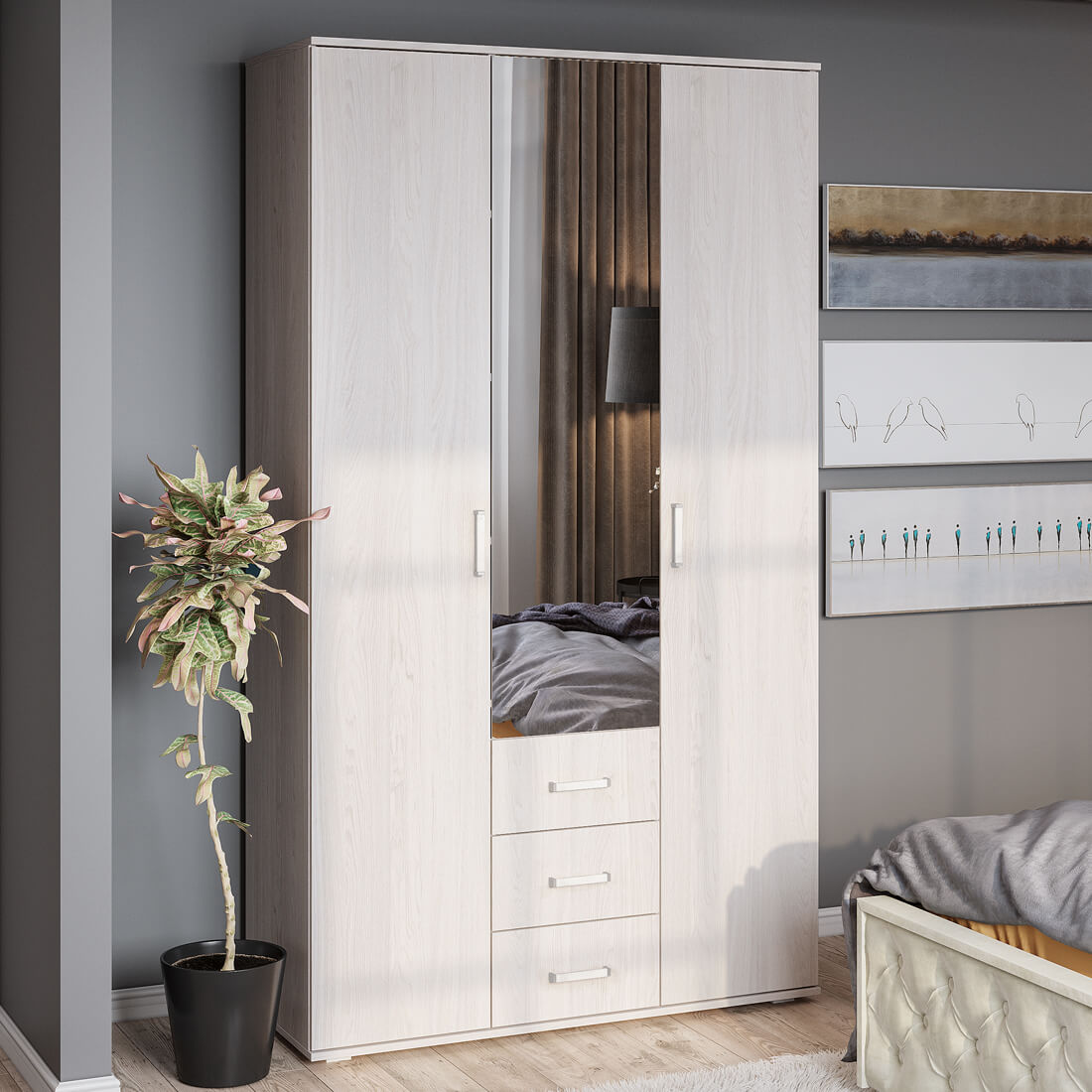 "Белла" Шкаф 3-х ств. (Ясень белый)