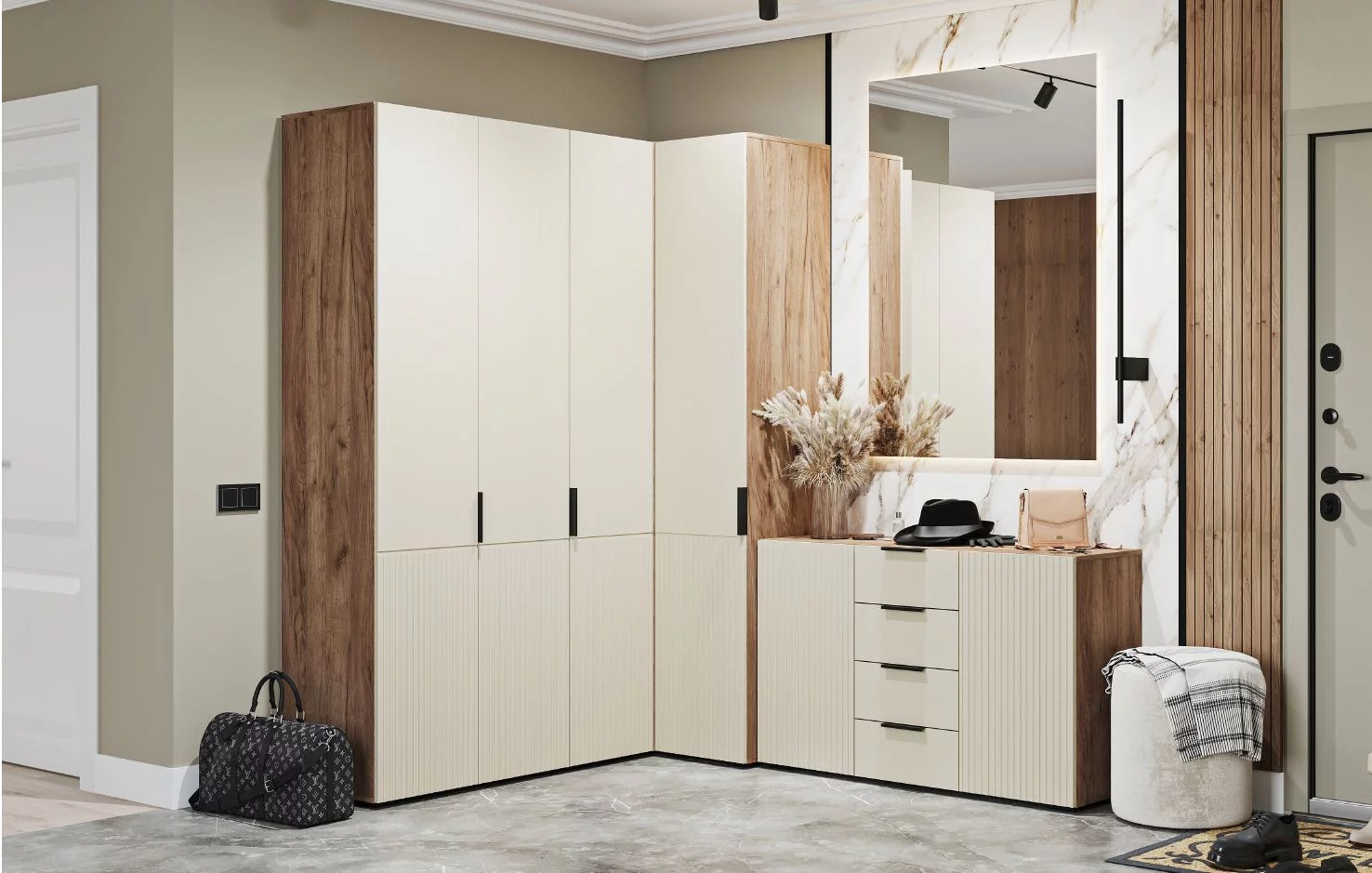 СОНАТА ШК 02 Шкаф 2-х створчатый (800х2100х460)Фасад МДФ МОНО КЕРАМИКА/Корпус ДУБ КРАФТ ТАБАЧНЫЙ