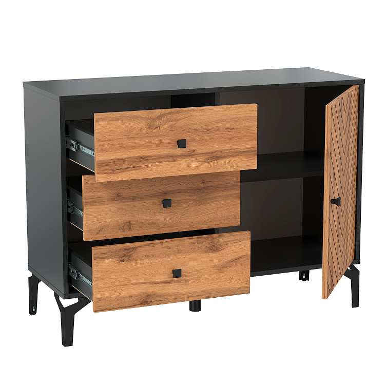 Комод 59.02 "Лофт" (черный / дуб бунратти светлый)