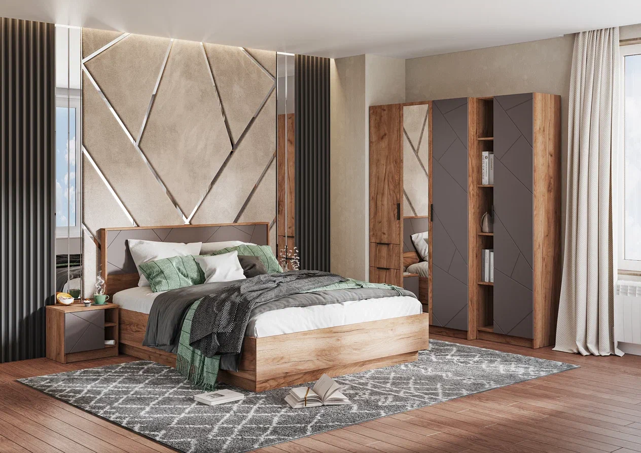 ОРЕГОН ТБ 03 Тумба прикроватная (450х400х340)Фасад МДФ АСФАЛЬТ СУПЕРМАТ/КОРПУС ДУБ КРАФТ ТАБАЧНЫЙ