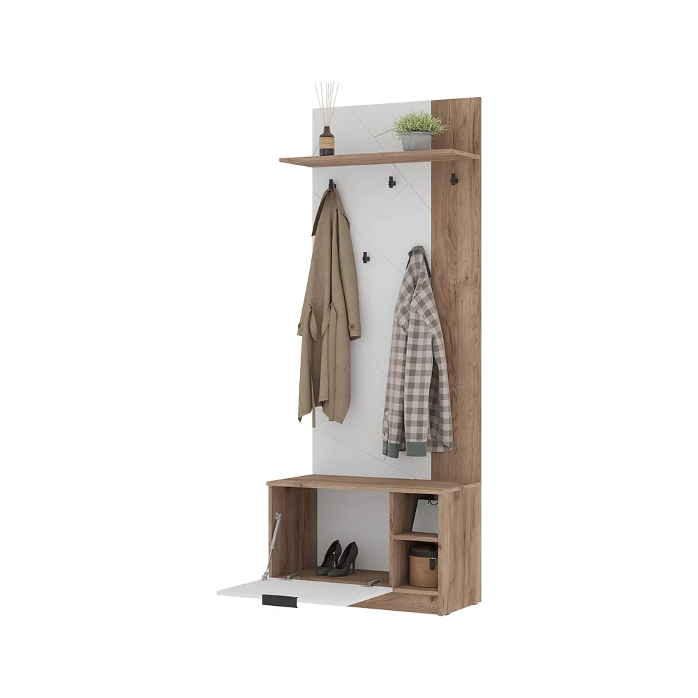 ОРЕГОН ПР 01 Прихожая (800х2100х400)Фасад МДФ БЕЛЫЙ СУПЕРМАТ/Корпус ДУБ КРАФТ ТАБАЧНЫЙ