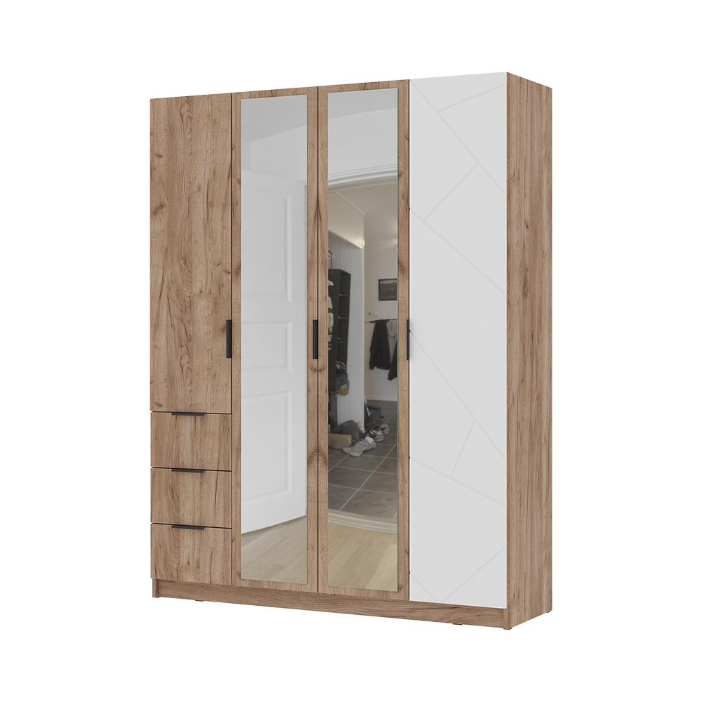 ОРЕГОН ШК 04 Шкаф 4х-створчатый (1600х2100х500)Фасад МДФ БЕЛЫЙ СУПЕРМАТ,ДУБ КРАФТ ТАБАЧНЫЙ/Корпус ДУ