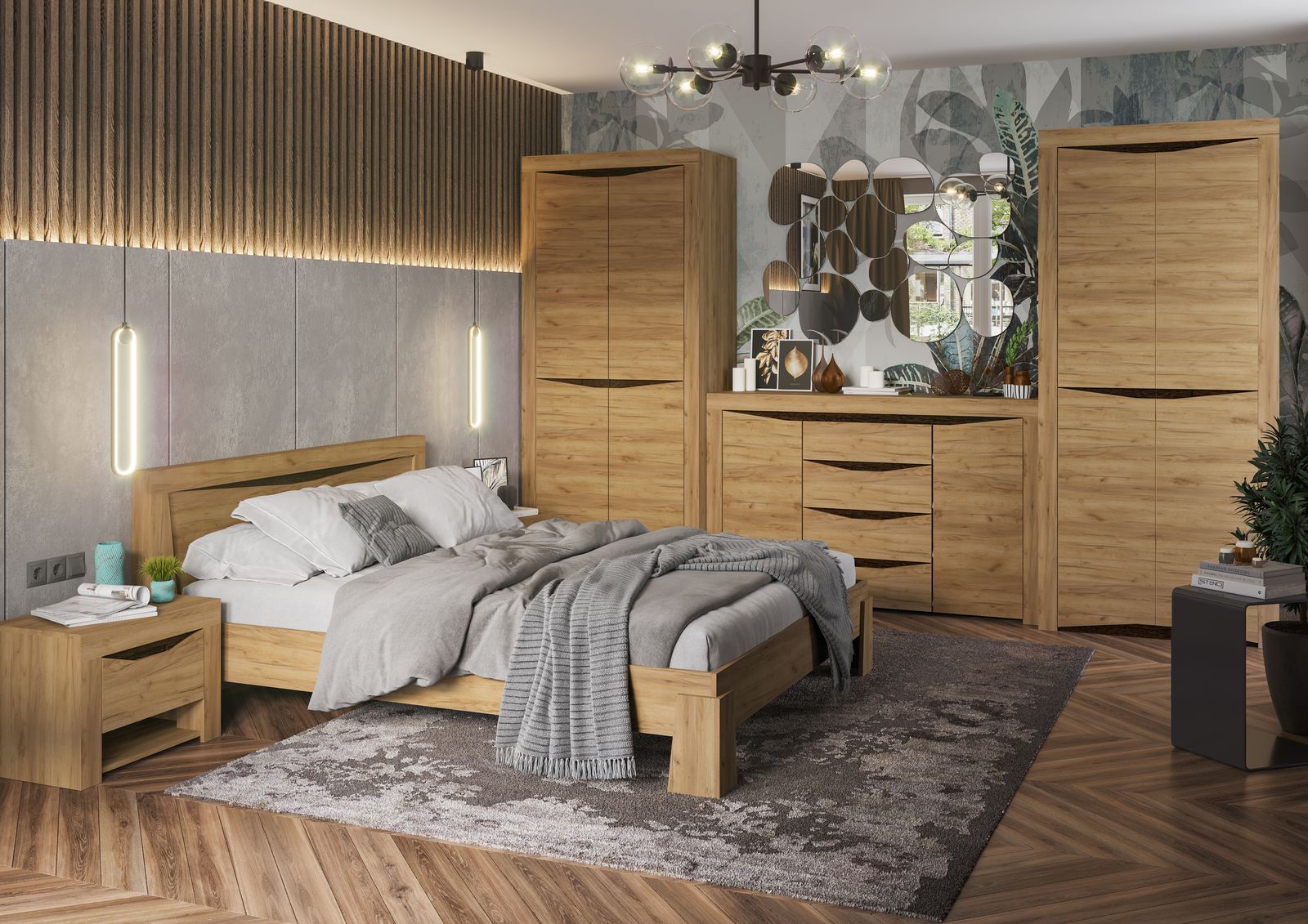 Спальня ПАОЛА ШК 701 (972х2200х532 мм) МДФ ВЕНГЕ/ДУБ КРАФТ ЗОЛОТО