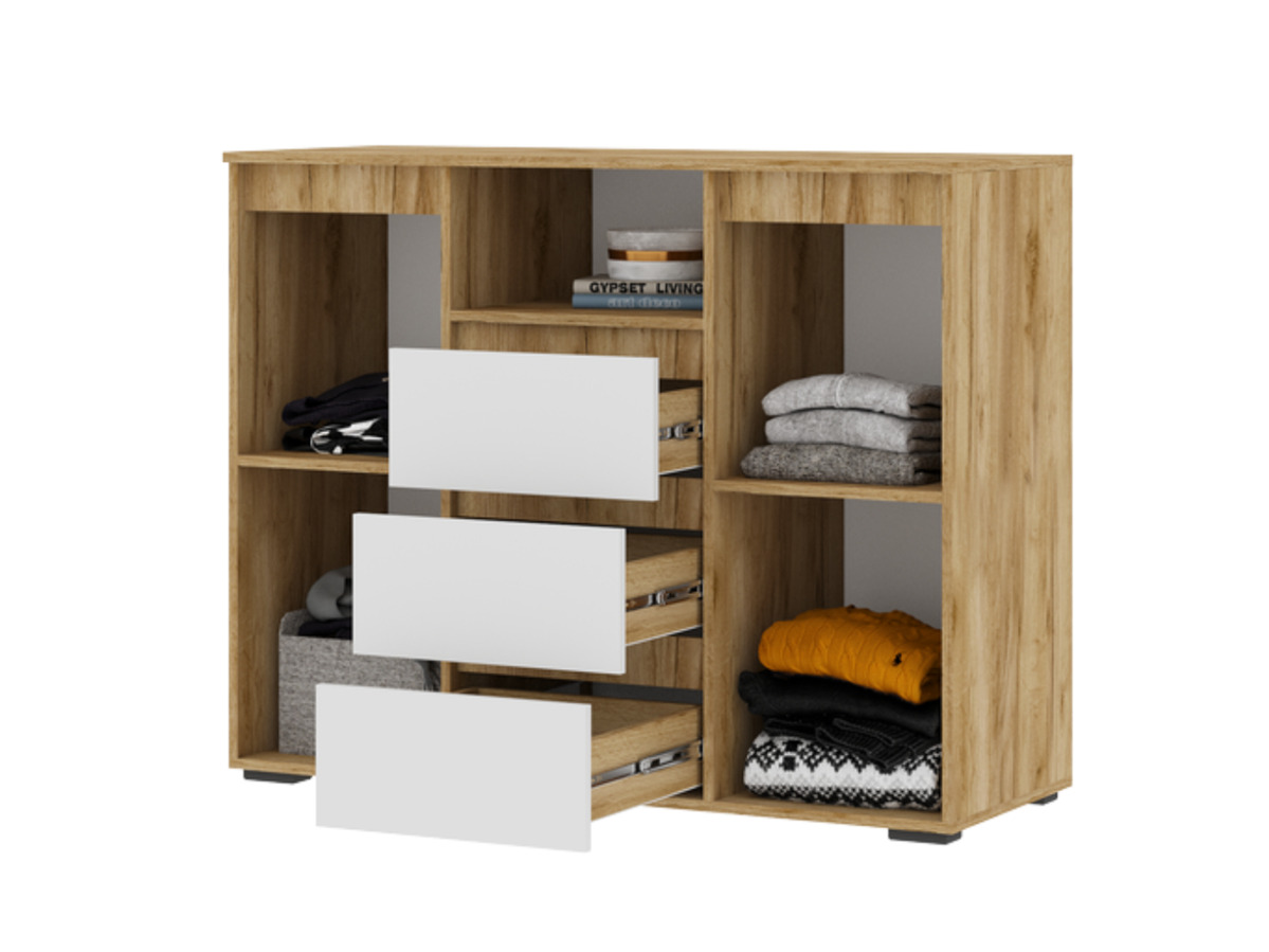 ХЕЛЕН КМ 01 Комод 1202 (1.202х0.958х0.460)ФАСАД БЕЛЫЙ/КОРПУС ДУБ КРАФТ ЗОЛОТО