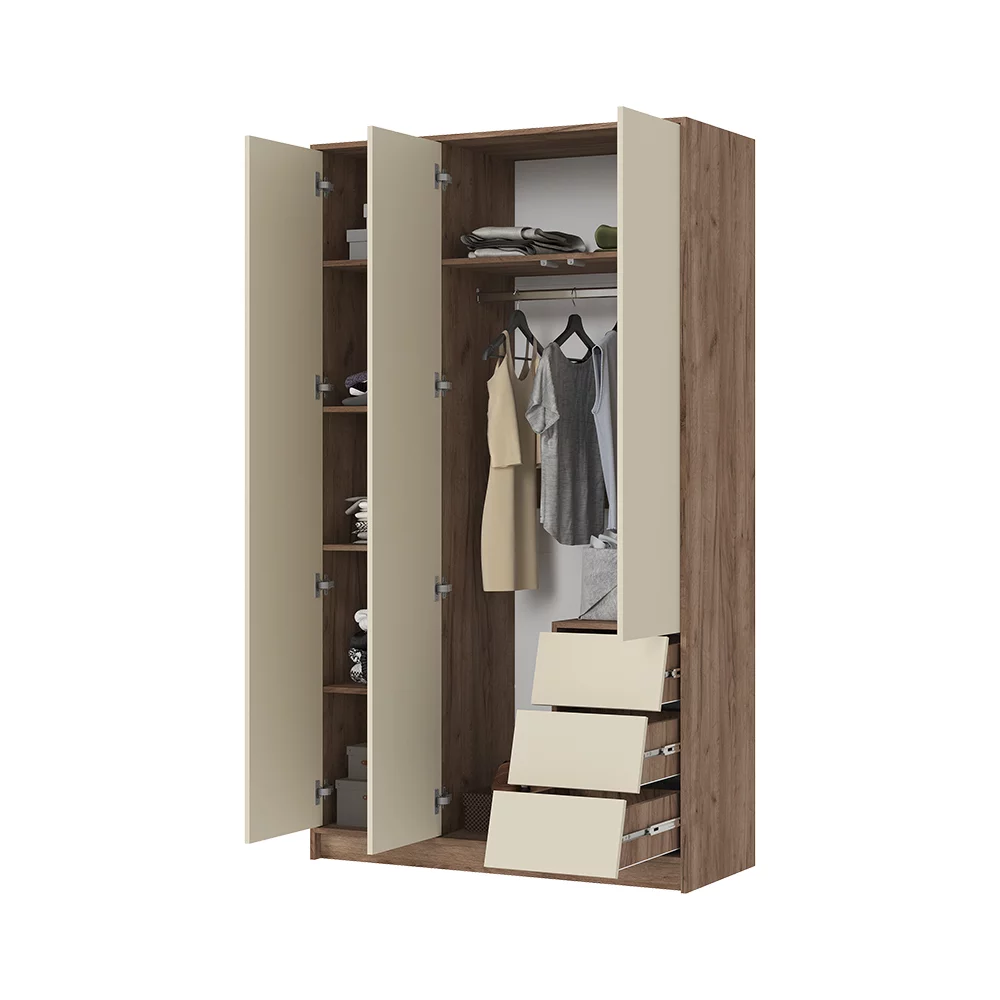 РЕЙН ШК 02 Шкаф 3-х створчатый (1200х2100х500)Фасад КАШЕМИР/Корпус ДУБ КРАФТ ТАБАЧНЫЙ