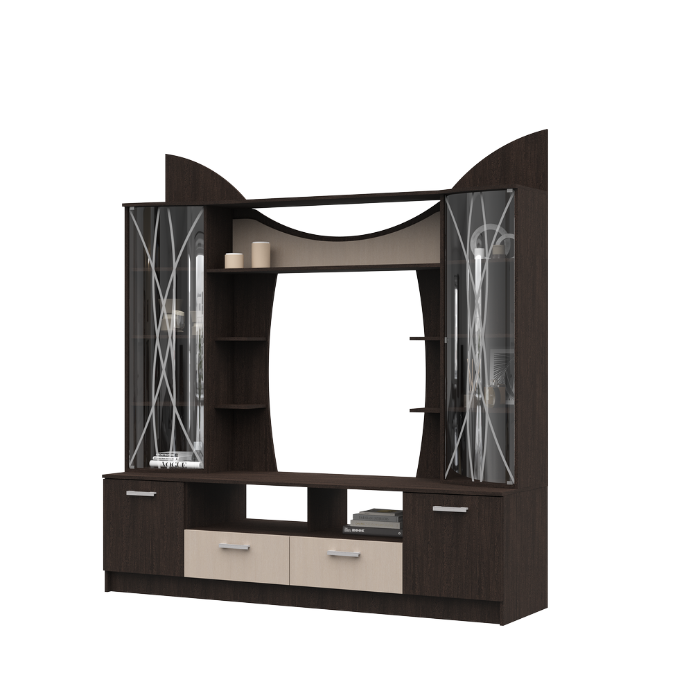 Гостиная ОЛЬБИЯ центральная секция (2,0х2,1х0,542/ниша ТВ 1.2х0,944) фасад БЕЛФОРТ/корпус ВЕНГЕ