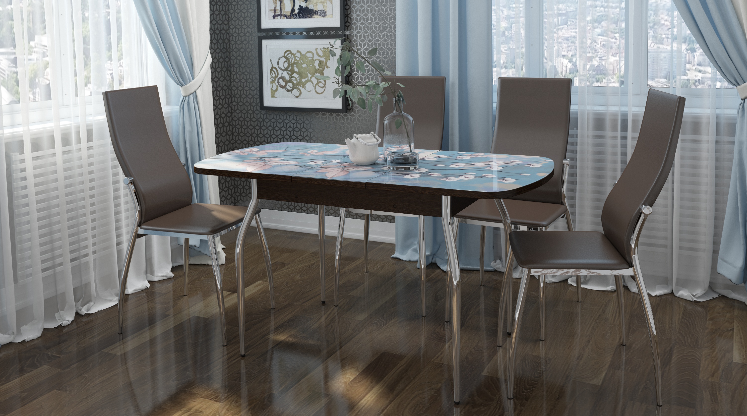 "Грация 1,45" ПЛАСТИК Стол  раздв.(1,1*1,45*0,7) ДЕРЕВО (Венге) Опора изогнутая (Lemark 0414)