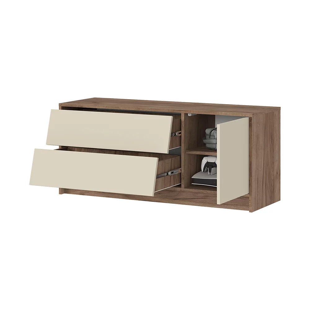 РЕЙН ТВ 01 Тумба под ТВ (1200х520х400)Фасад КАШЕМИР/Корпус ДУБ КРАФТ ТАБАЧНЫЙ