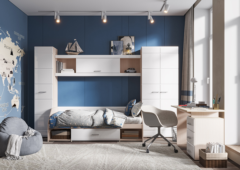 Спальня СИМБА шкаф 2-х створчатый (0,8х2,0х0,57) фасад МДФ БЕЛЫЙ ГЛЯНЕЦ/корпус БЕЛФОРТ