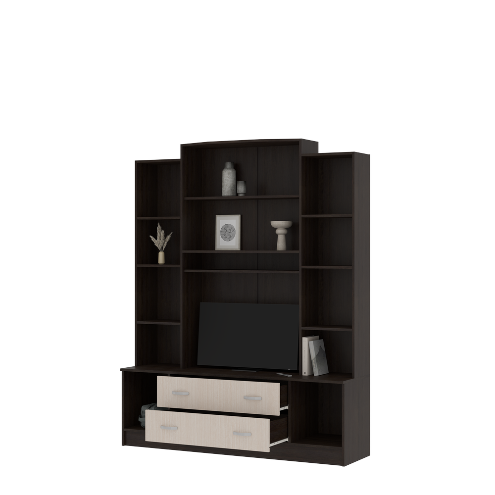 Гостиная МАКАРЕНА ЛДСП ТВ 301 центр секция (1,6х2,004х0,44/ТВ 0,852х0,648) фасад БЕЛФОРТ/корпус ВЕНГ