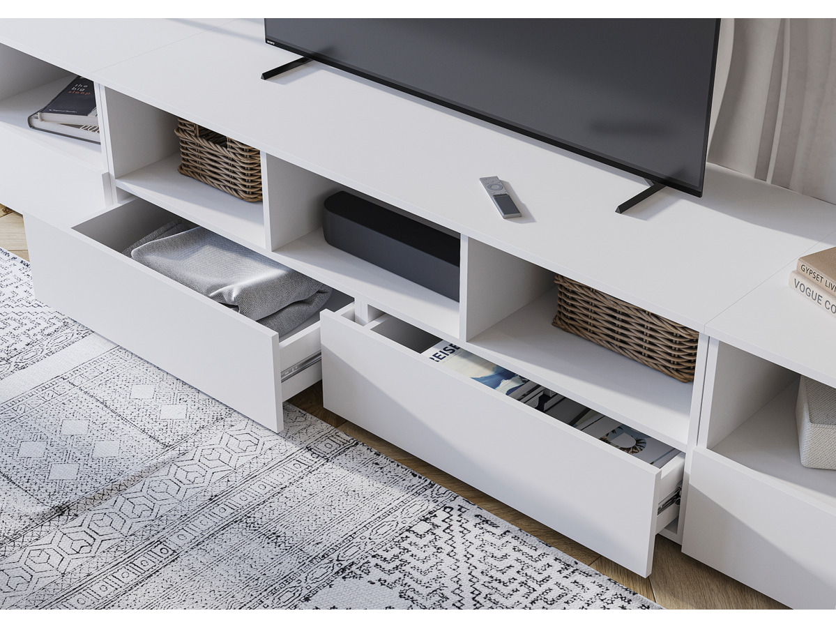 ХЕЛЕН ТБ 02 Тумба ТВ (1,402х0,442х0,460)ФАСАД БЕЛЫЙ/КОРПУС БЕЛЫЙ