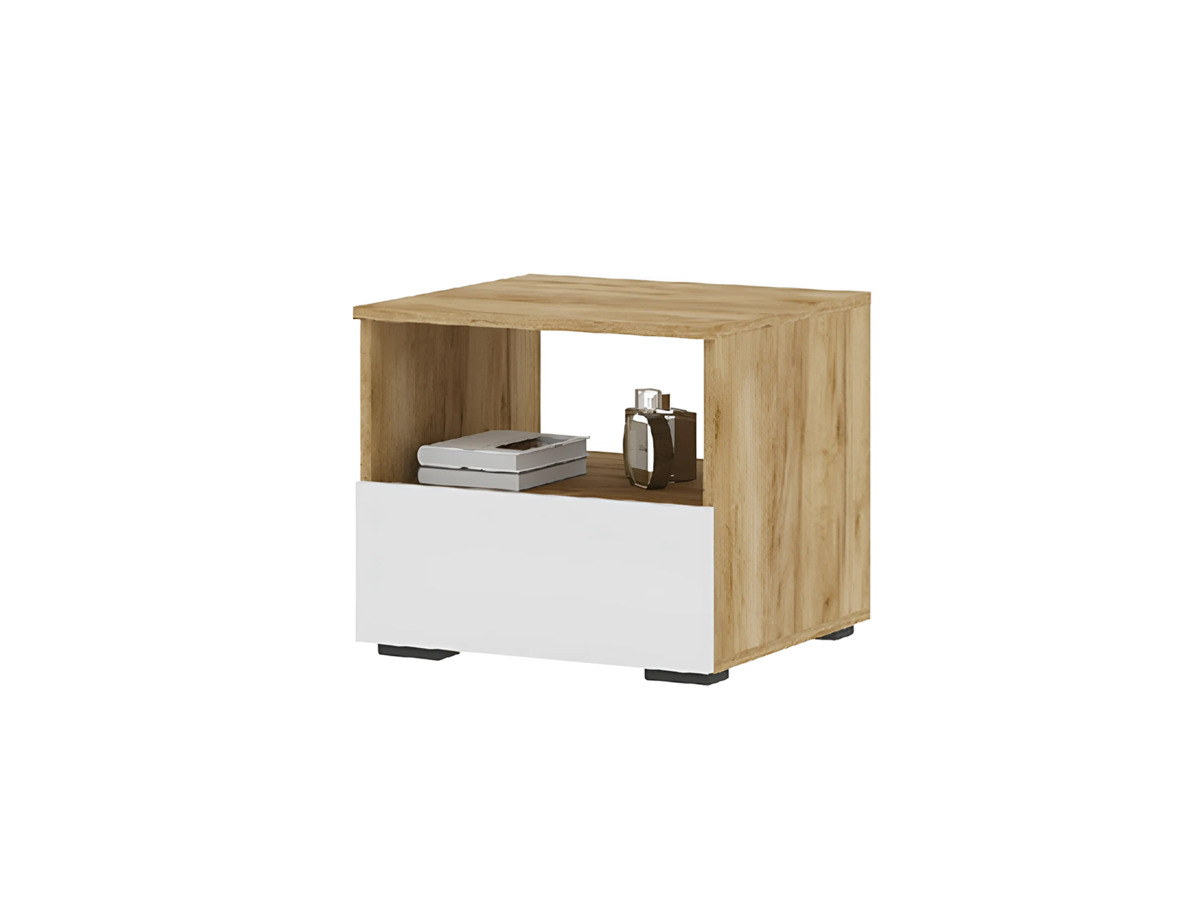 ХЕЛЕН ТБ 01 Тумба прикроватная (0,502х0,442х0,460)ФАСАД БЕЛЫЙ/КОРПУС ДУБ КРАФТ ЗОЛОТО