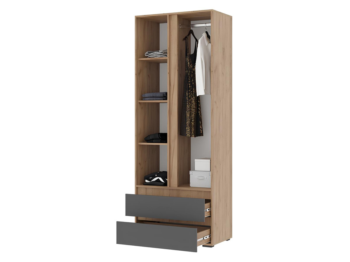 ХЕЛЕН ШК 01 Шкаф 2х створчатый(0,800х2,100х0,460)Фасад СЕРЫЙ ГРАФИТ 0162/Корпус ДУБ КРАФТ ЗОЛОТО