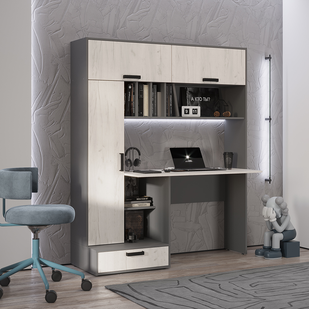 "Техно" Стол письменный Графит/дуб крафт белый